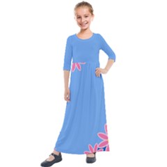 Flowers Space Frame Ornament Kids  Quarter Sleeve Maxi Dress by Maspions