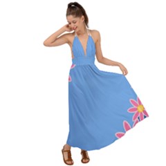 Flowers Space Frame Ornament Backless Maxi Beach Dress