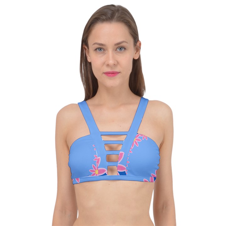 Flowers Space Frame Ornament Cage Up Bikini Top