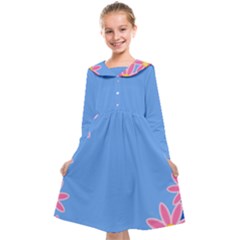 Flowers Space Frame Ornament Kids  Midi Sailor Dress