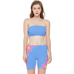 Flowers Space Frame Ornament Stretch Shorts And Tube Top Set