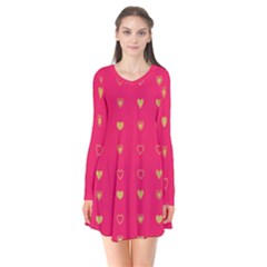 Illustrations Heart Pattern Design Long Sleeve V-neck Flare Dress