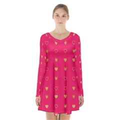 Illustrations Heart Pattern Design Long Sleeve Velvet V-neck Dress