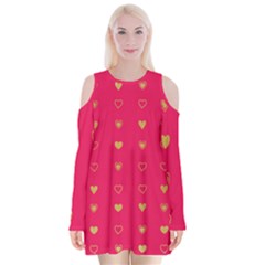 Illustrations Heart Pattern Design Velvet Long Sleeve Shoulder Cutout Dress