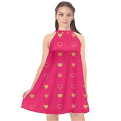 Illustrations Heart Pattern Design Halter Neckline Chiffon Dress 