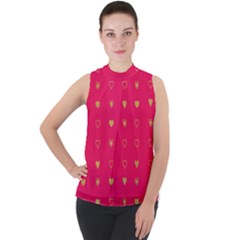 Illustrations Heart Pattern Design Mock Neck Chiffon Sleeveless Top by Maspions