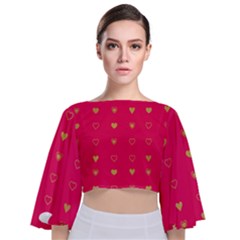 Illustrations Heart Pattern Design Tie Back Butterfly Sleeve Chiffon Top