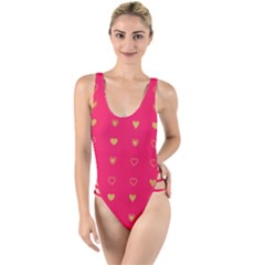 Illustrations Heart Pattern Design High Leg Strappy Swimsuit