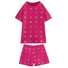 Illustrations Heart Pattern Design Kids  Swim T-shirt And Shorts Set