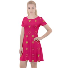 Illustrations Heart Pattern Design Cap Sleeve Velour Dress  by Maspions