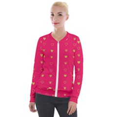 Illustrations Heart Pattern Design Velvet Zip Up Jacket