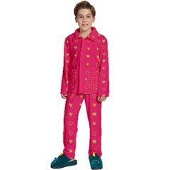 Illustrations Heart Pattern Design Kids  Long Sleeve Velvet Pajamas Set