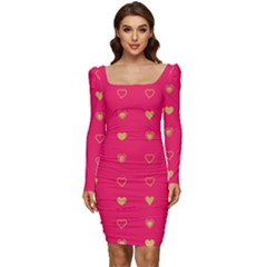 Illustrations Heart Pattern Design Women Long Sleeve Ruched Stretch Jersey Dress