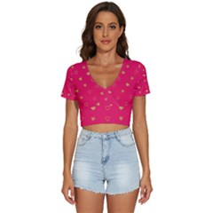 Illustrations Heart Pattern Design V-neck Crop Top