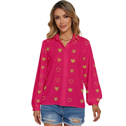 Illustrations Heart Pattern Design Women s Long Sleeve Button Up Shirt by Maspions