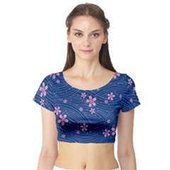 Flowers Floral Background Short Sleeve Crop Top