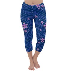 Flowers Floral Background Capri Winter Leggings 