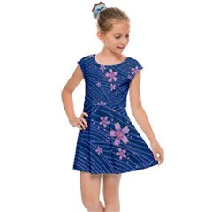 Flowers Floral Background Kids  Cap Sleeve Dress