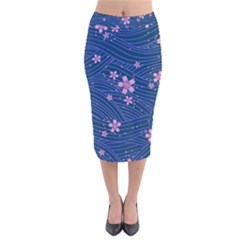 Flowers Floral Background Velvet Midi Pencil Skirt