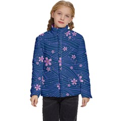 Flowers Floral Background Kids  Puffer Bubble Jacket Coat