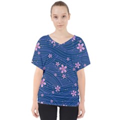 Flowers Floral Background V-neck Dolman Drape Top