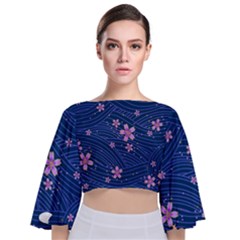 Flowers Floral Background Tie Back Butterfly Sleeve Chiffon Top