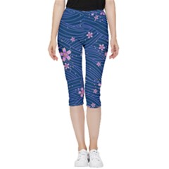 Flowers Floral Background Inside Out Lightweight Velour Capri Leggings 