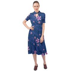 Flowers Floral Background Keyhole Neckline Chiffon Dress