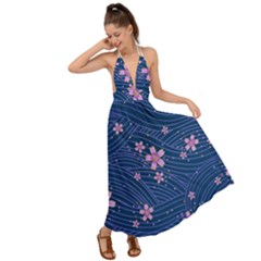 Flowers Floral Background Backless Maxi Beach Dress