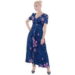 Flowers Floral Background Button Up Short Sleeve Maxi Dress