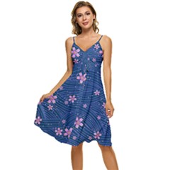 Flowers Floral Background Sleeveless Tie Front Chiffon Dress by Maspions