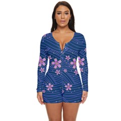 Flowers Floral Background Long Sleeve Boyleg Swimsuit