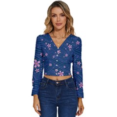 Flowers Floral Background Long Sleeve V-neck Top