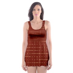 Grid Background Pattern Wallpaper Skater Dress Swimsuit by Maspions