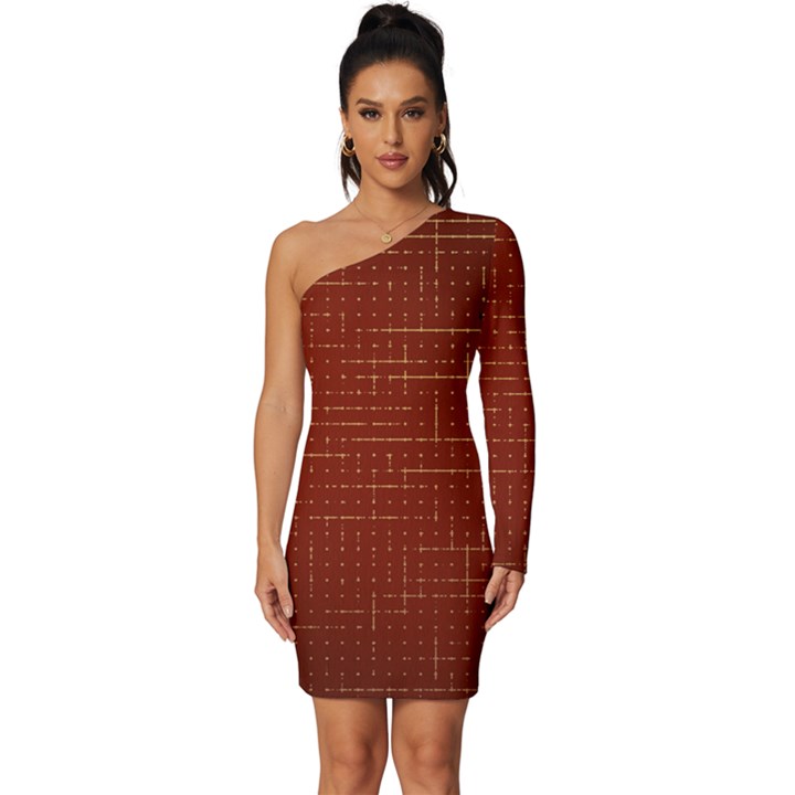 Grid Background Pattern Wallpaper Long Sleeve One Shoulder Mini Dress