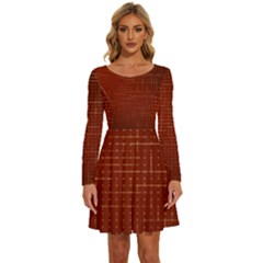 Grid Background Pattern Wallpaper Long Sleeve Wide Neck Velvet Dress by Maspions