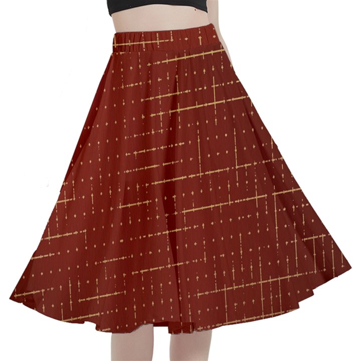 Grid Background Pattern Wallpaper A-Line Full Circle Midi Skirt With Pocket