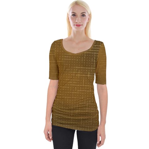 Anstract Gold Golden Grid Background Pattern Wallpaper Wide Neckline T-shirt by Maspions