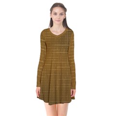 Anstract Gold Golden Grid Background Pattern Wallpaper Long Sleeve V-neck Flare Dress