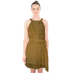 Anstract Gold Golden Grid Background Pattern Wallpaper Halter Collar Waist Tie Chiffon Dress