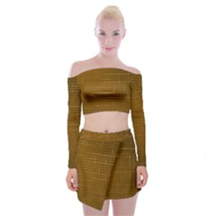 Anstract Gold Golden Grid Background Pattern Wallpaper Off Shoulder Top With Mini Skirt Set