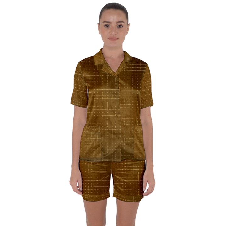 Anstract Gold Golden Grid Background Pattern Wallpaper Satin Short Sleeve Pajamas Set