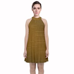 Anstract Gold Golden Grid Background Pattern Wallpaper Velvet Halter Neckline Dress  by Maspions