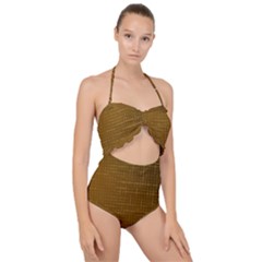 Anstract Gold Golden Grid Background Pattern Wallpaper Scallop Top Cut Out Swimsuit by Maspions