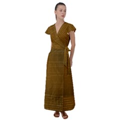 Anstract Gold Golden Grid Background Pattern Wallpaper Flutter Sleeve Maxi Dress