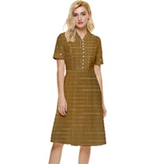 Anstract Gold Golden Grid Background Pattern Wallpaper Button Top Knee Length Dress by Maspions