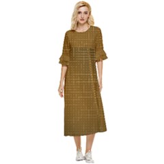 Anstract Gold Golden Grid Background Pattern Wallpaper Double Cuff Midi Dress by Maspions