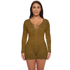 Anstract Gold Golden Grid Background Pattern Wallpaper Long Sleeve Boyleg Swimsuit