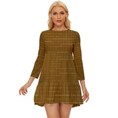 Anstract Gold Golden Grid Background Pattern Wallpaper Long Sleeve Babydoll Dress by Maspions