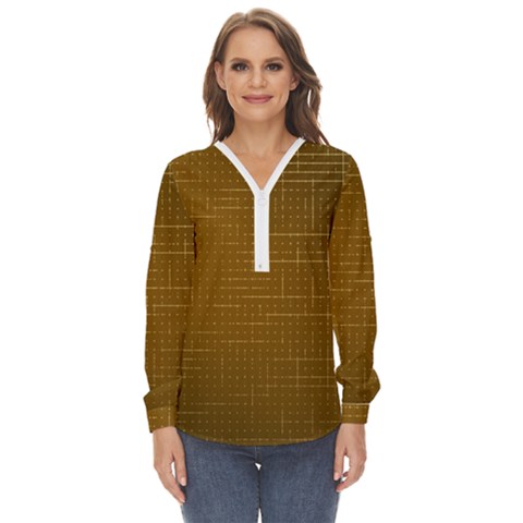 Anstract Gold Golden Grid Background Pattern Wallpaper Zip Up Long Sleeve Blouse by Maspions